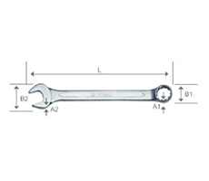 Llave combinada. Dimensiones Métricas. Medidas: 9mm / Largo: 120mm. Forjada en acero especial, niquelada y cromada, para protegerlas de la corrosión. Terminación mate. Acero Cromo Vanadio Extra. Extremo punta ángulo 15º, extremo estriado acodado ángulo 10º. Perfil dinámico.
