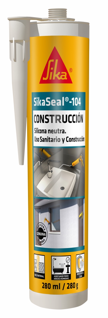 Sellador de silicona de curado neutro para construcción y aplicaciones sanitarias. Blanco x 280ml. Caja x 24 unidades.