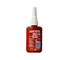 Loctite 263 - Envase de 50 gr. Unidad por caja: 10 - Traba roscas de alta resistencia. Soporta alta temperatura (hasta 180º C). Tolera ligera grasitud.