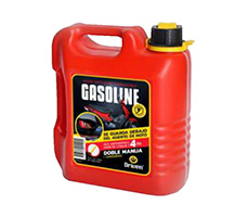 Bidón plástico profesional apto combustible. Antiestático - Antiventeo - Traba de seguridad, Doble manija, Visor con medición de contenido Sepuede guardar debajo de asientos de motos con guardacascos. Extra Chato > Ideal para uso en motos incluye embudo pico surtidor antiventeo.