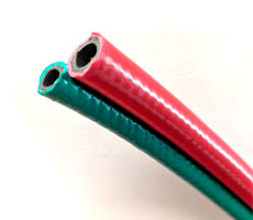 Manguera PVC alta presión bitubo verde/roja 6 y 8mm x 25 metros