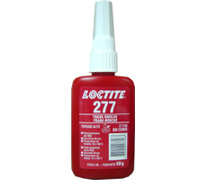 Loctite 277 Fijación de roscas 50 ml, utilizada en roscas mayores a 1" de diámetro que deban soportar grandes esfuerzos y poco mantenimiento. Se aflojan con temperatura.