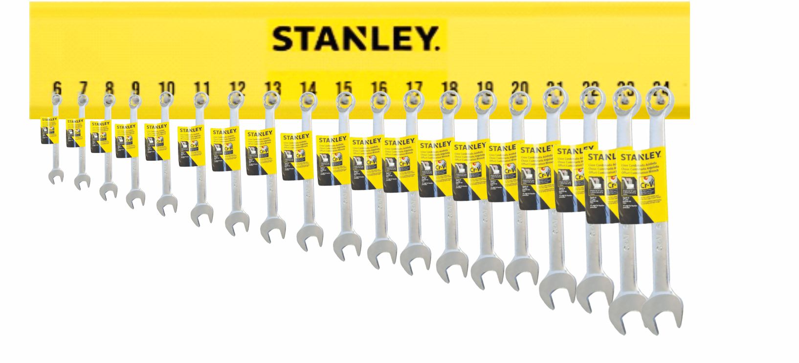 Set Económico 30 Llaves Combinadas Stanley (6 a 24mm) + Exhibidor Metálico