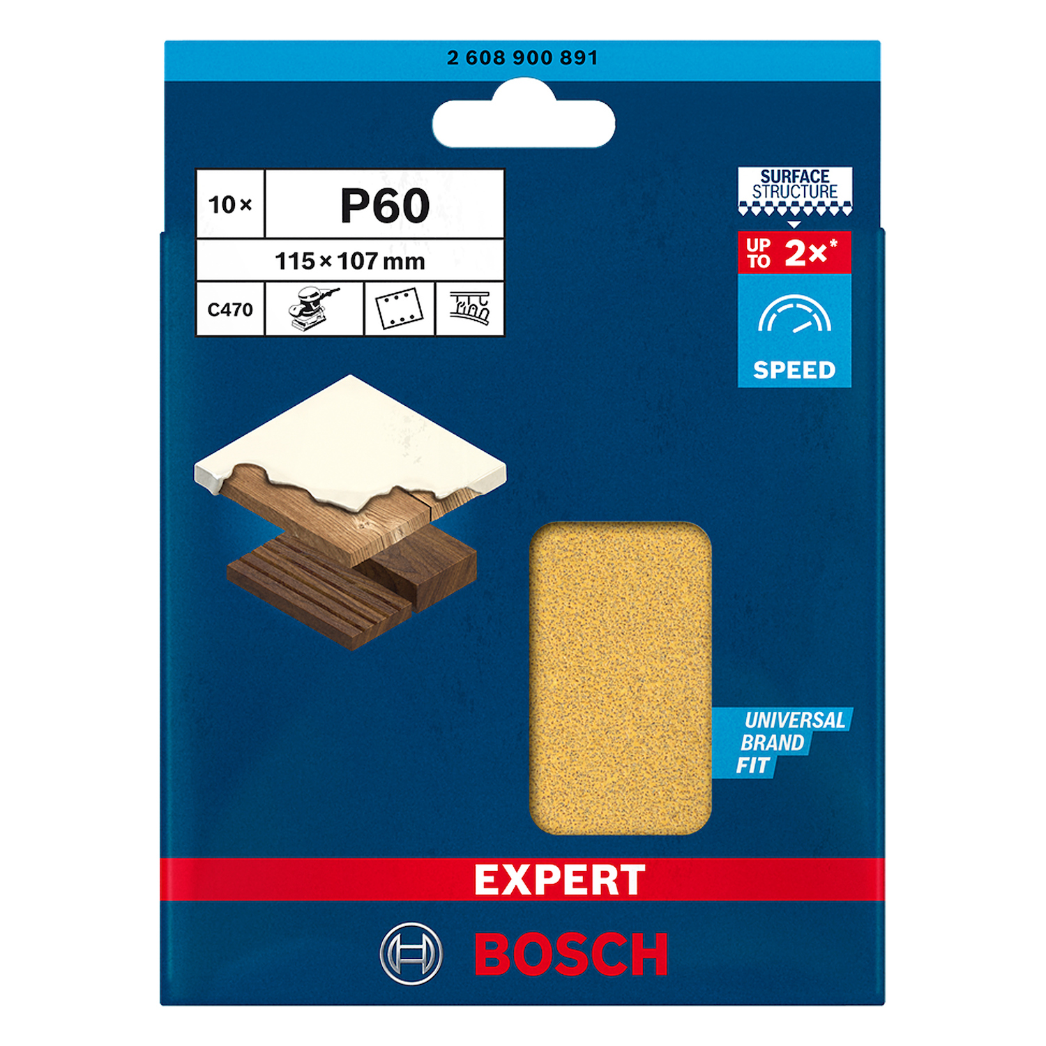 Hoja de lija Expert C470; 115x107mm, grano 60, 10 piezas