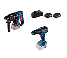 COMBO FREED 4 - Martillo Rotopercutor GBH 180-LI EC (06119111E1) + Starter Kit 18V 3 Ah (1600A015TE) + Taladro Atornillador GSB 18V-50 BT (06019H51E2).
