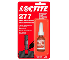 Loctite 277 Traba de alta resistencia y alta viscosidad 277 x 10grs, utilizada en roscas mayores a 1" de diámetro que deban soportar grandes esfuerzos y poco mantenimiento. Se aflojan con temperatura.