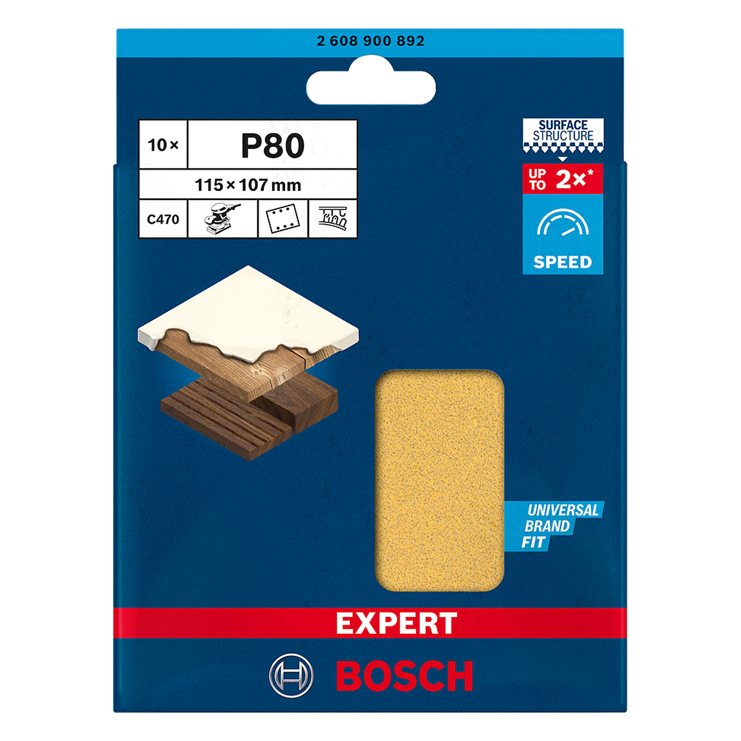 Hoja de lija Expert C470; 115x107mm, grano 80, 10 piezas