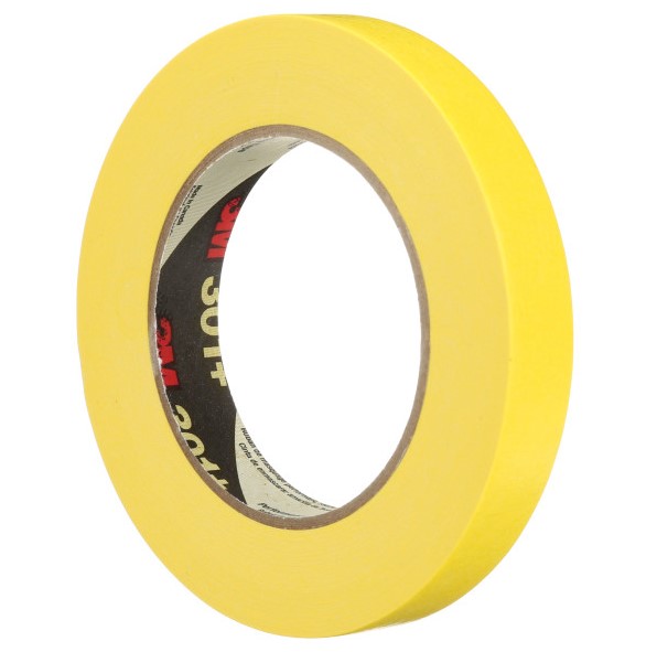 Cinta de enmascarar automotriz de alta performance, color amarilla 18mm x 50 mts. Caja x96 unidades