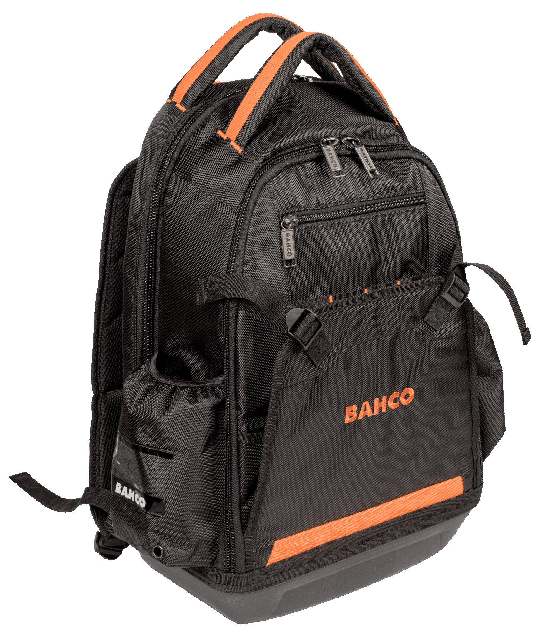 Mochila para electricista con parte inferior de plástico duro antideslizante.
