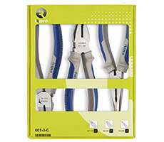 Set de Pinzas y Alicate: 1 Contiene Pinza universal 180mm, 1 Alicate corte lateral 160 mm y 1 pinza de punta 200 mm