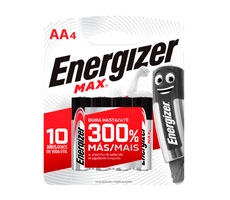 Pila Energizer AA Blister x 4 unidades. Venta Mínima: 5 blisters. Caja x 10 Blisters.