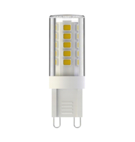 Lámpara led Pin. Base: G9. Potencia: 3W. Intensidad: 300lm. Temperatura: Luz Fría. Caja x 12 unidades. 220V. Vida útil: 15,000hs
