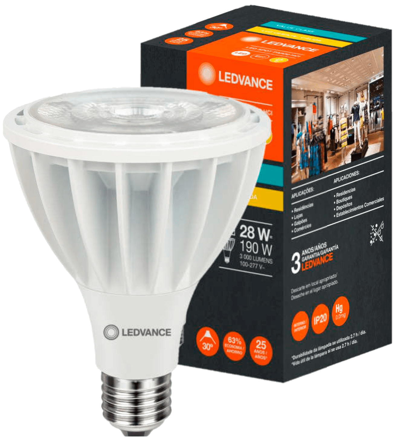 SPOT LED PAR30 HCI 28W 30° E27 Cálida