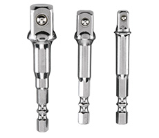 Set de 3 adaptadores para atornillador de encastre hexagonal 1/4" a cuadrante 1/8" 1/2" 3/4" para tubos hexagonales y estriados