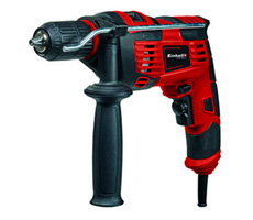 Taladro percutor TC-ID 720 E. Potencia: 720 Watt - Velocidad: 0 - 2.700 min-1 - Mandril autoaujustable 13mm c/ función LOCK - Medidor de profundidad, botón de fijación para funcionamiento continuo, control electrónico de velocidad pre-selección, reversa derecha/izquierda, caja de engranajes de metal.