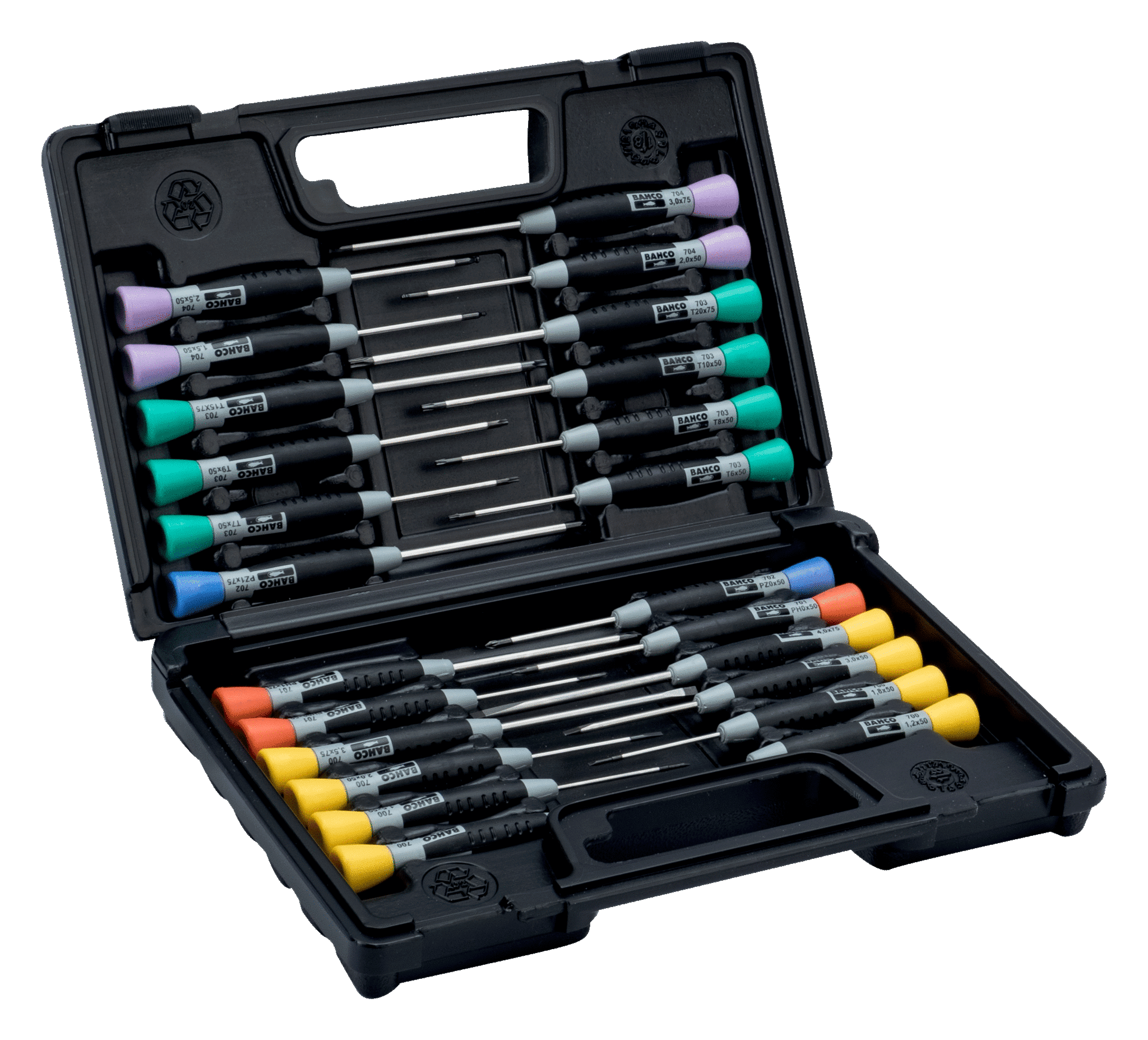 Juego de destornilladores rectos Phillips Pozidriv torx hexagonales con agarre de precisión 24 piezas.