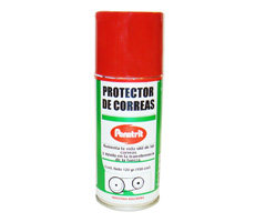 Aumenta la vida útil de las correas y ayuda en la transferencia de la fuerza. Producto elaborado con derivados de petróleo, especial mente desarrollado para proteger todo tipo de correas - Protector de Correas Aerosol x 1 120 gr / 150 cm³ - Unidad x caja 12.