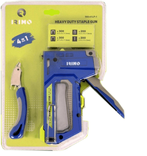 Engrampadora 4 en 1 Quitagrampas · 1000 grampas: - 300 ud. grampas Heavy Duty - 300 ud. grampas estándar - 200 ud. grampas cable - 200 ud. grampas tipo clavo
