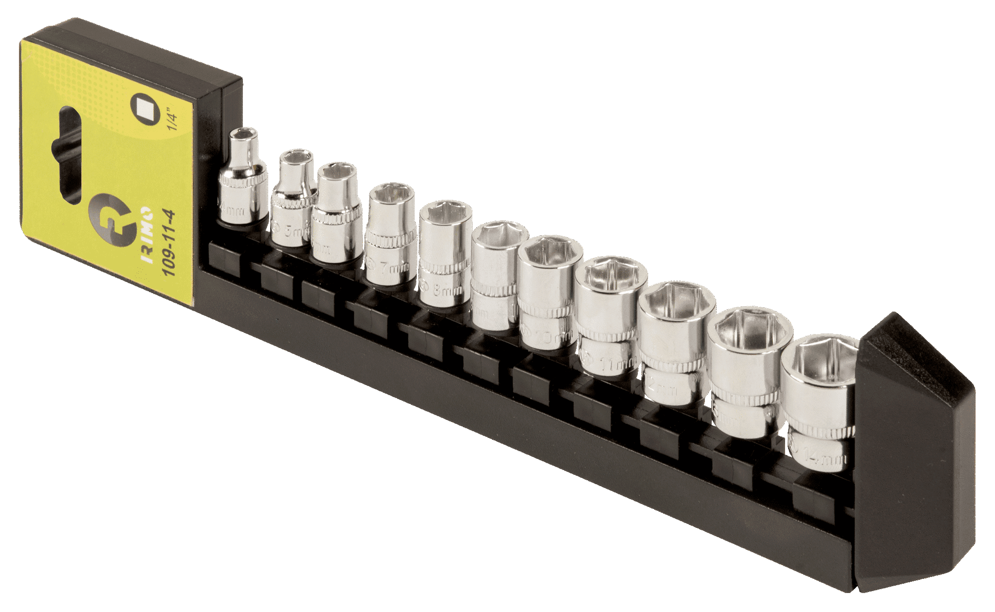 JUEGO BOCALLAVES 1/4" EN RAIL 11 PZAS.