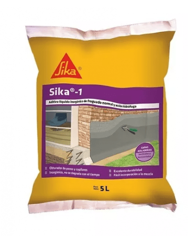 Aditivo hidrófugo inorgánico Sika®-1 Larga Vida Liquido. Sachet x 5l. Caja x 4.