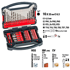 Kit de mechas y accesorios 41 piezas encastre 1/4"