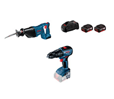 COMBO FREED 6 - Sierra Sable GSA 18 V LI (060164J000) + Starter Kit 18V 3 Ah (1600A015TE ) + Taladro Atornillador GSB 18V-50 BT (06019H51E2)